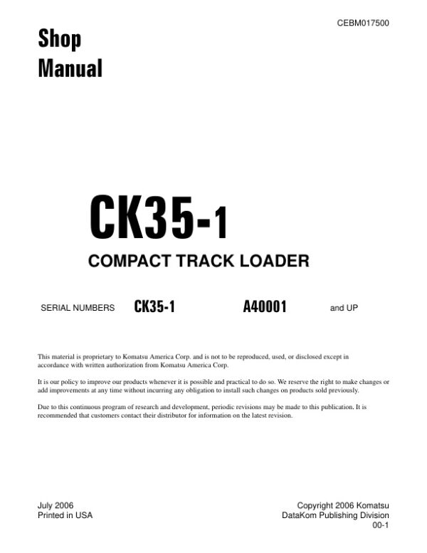 Service manual Komatsu CK35-1 Compact Track Loader