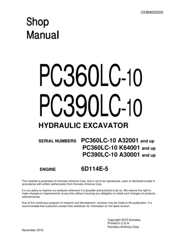 Service manual Komatsu PC360LC-10, PC390LC-10 Hydraulic Excavator