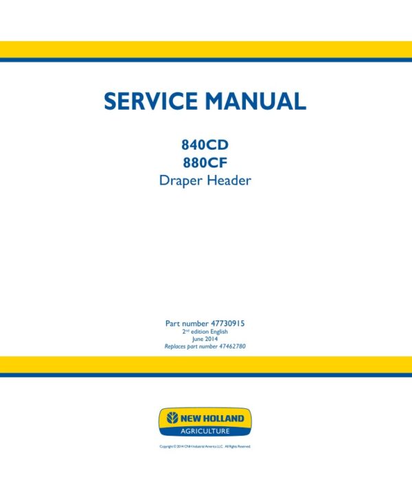 Service manual New Holland 840CD, 880CF Draper Header | 47730915