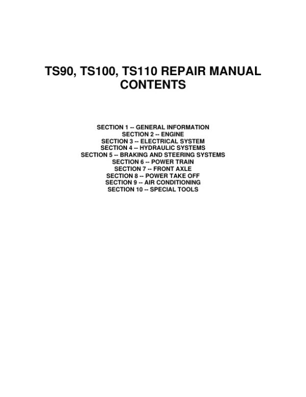 Service manual New Holland TS90, TS100, TS110 Tractor