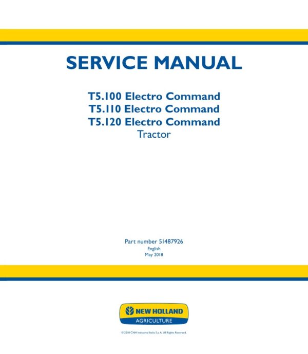 Service manual New Holland T5.100, T5.110, T5.120 Electro Command Tractor | 51487926