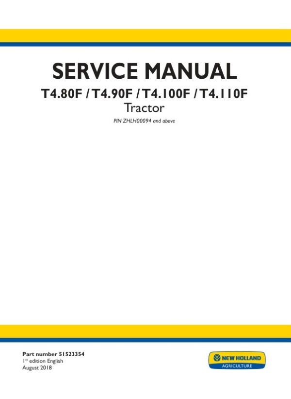 Service manual New Holland T4.80F, T4.90F, T4.100F, T4.110F | 51523354