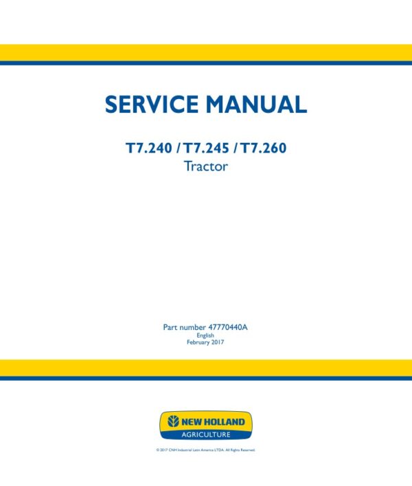 Service manual New Holland T7.240, T7.245, T7.260 | 47770440A