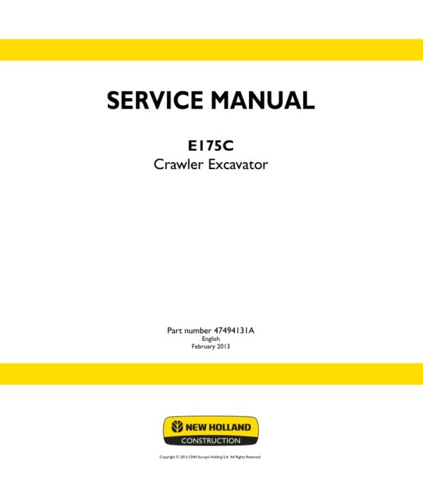 Service manual New Holland E175C Crawler Excavator
