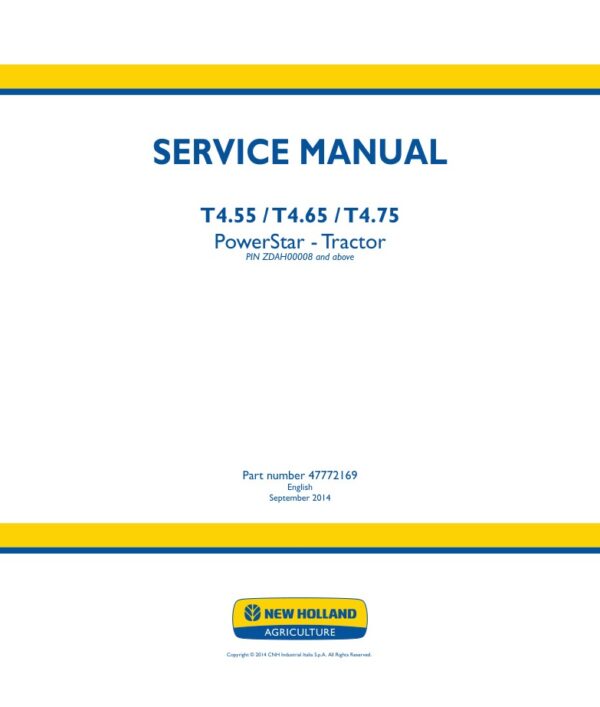 Service manual New Holland T4.55, T4.65, T4.75 Tractor | 47772169