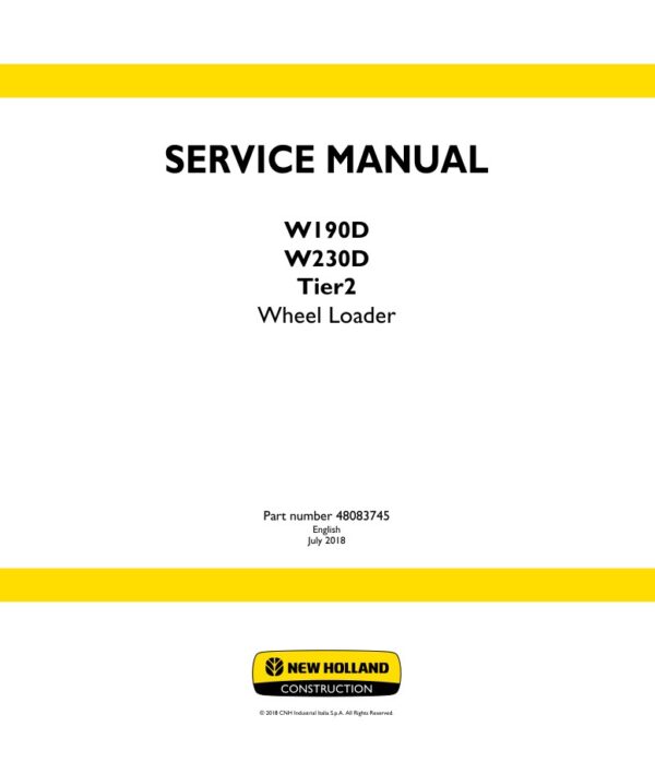 Service manual New Holland W190D, W230D (Tier 2) Wheel Loader | 48083745
