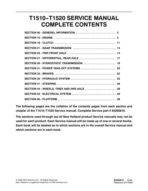 Service manual New Holland T1510, T1520 Tractor | 84260810