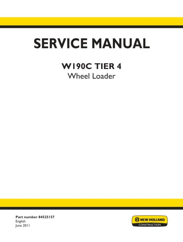 Service manual New Holland W190C (Tier 4) Wheel Loader