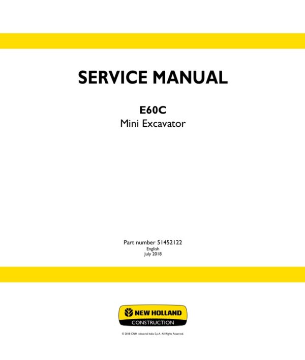 Service manual New Holland E60C Mini Excavator | 51452122