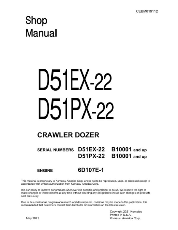 Service manual Komatsu D51EX-22, D51PX-22 (6D107E-1) | CEBM019112