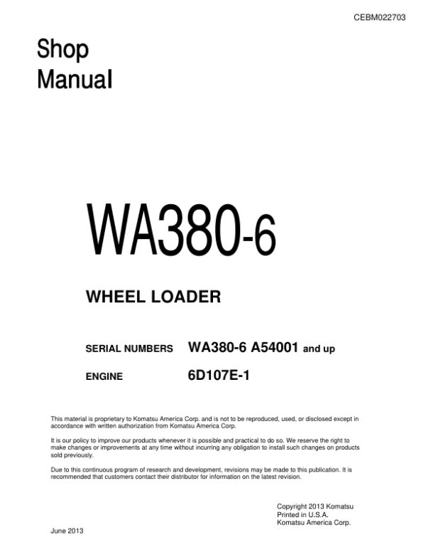 Service manual Komatsu WA380-6 (6D107E-1) | CEBM022703