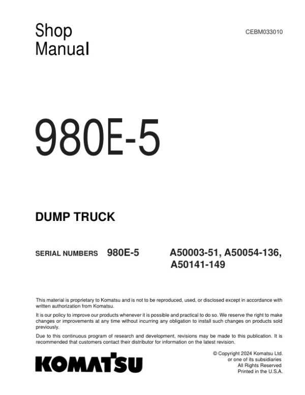 Service manual Komatsu 980E-5 (USA) | CEBM033010