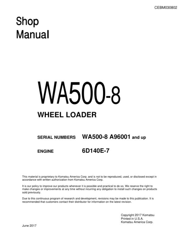 Service manual Komatsu WA500-8 (6D140E-7) | CEBM030802