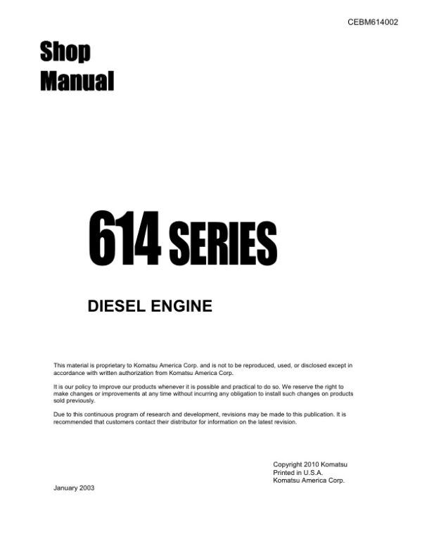Service manual Komatsu KDC 614 Series Diesel Engine | CEBM614002