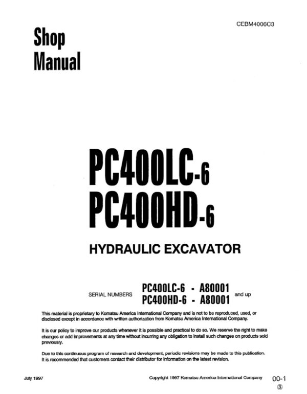Service manual Komatsu PC400LC-6, PC400HD-6 | CEBM4006C3