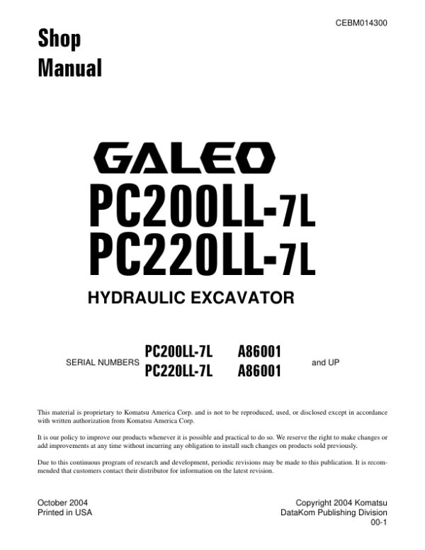 Service manual Komatsu PC200LL-7L, PC220LL-7L | CEBM014300