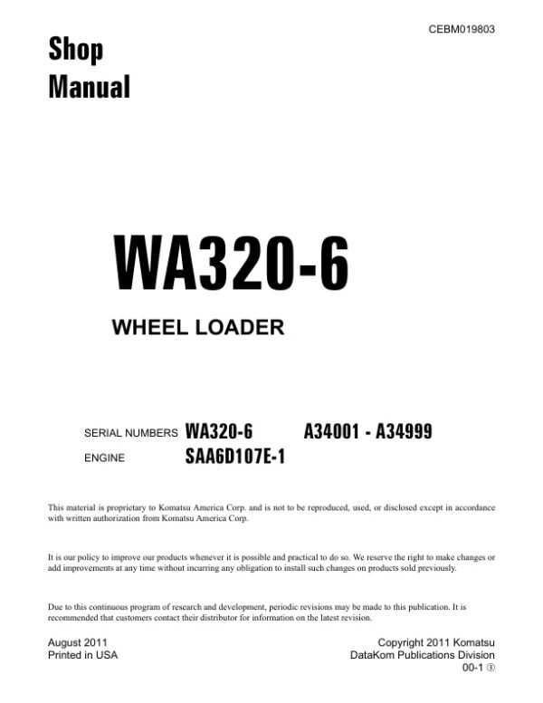 Service manual Komatsu WA320-6 A34001-A34999 | CEBM019803