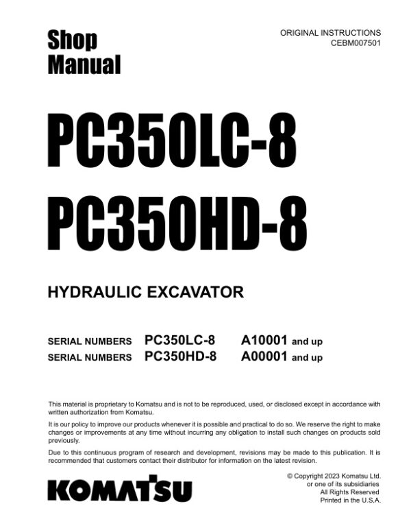 Service manual Komatsu PC350LC-8, PC350HD-8 A00001 & Up A10001 & Up | CEBM007501