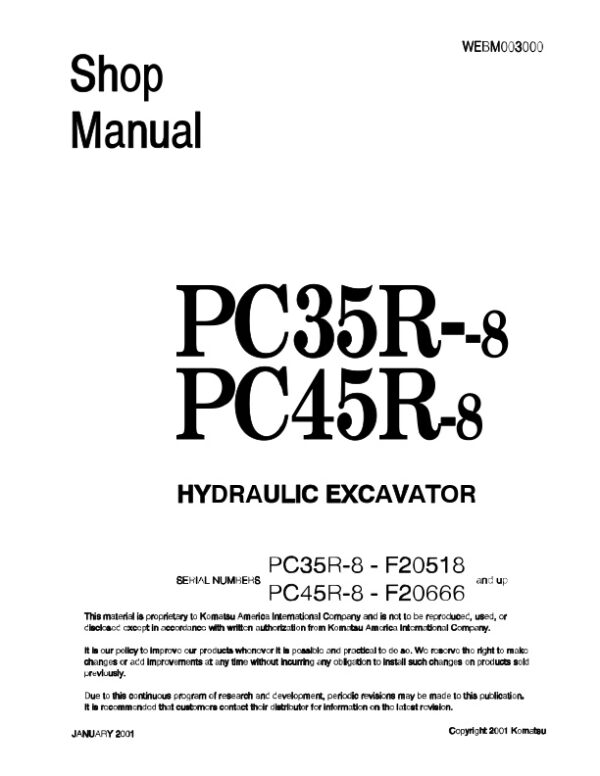 Service manual Komatsu PC35R-8, PC45R-8 F20518 & Up F20666 & Up | WEBD003000
