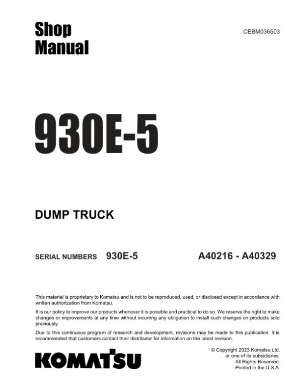 Service manual Komatsu 930E-5 A40216-A40329 | CEBM036503