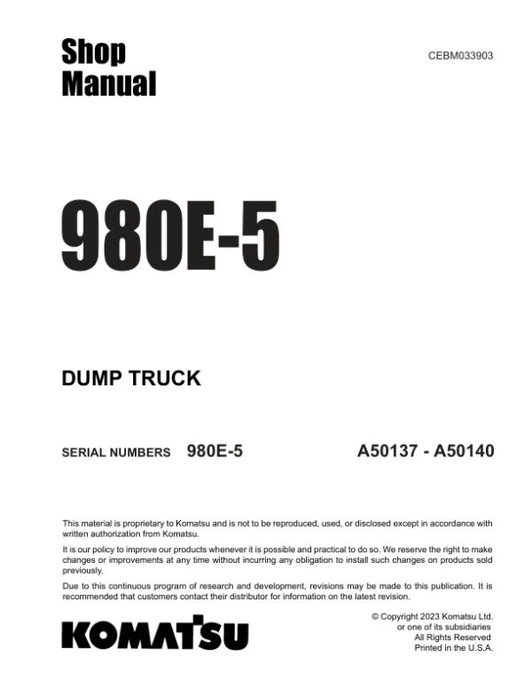 Service manual Komatsu 980E-5 A50137-A50140 | CEN00064-03