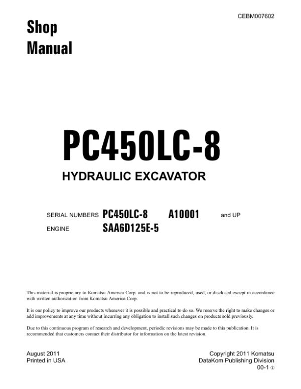 Service manual Komatsu PC450LC-8 A10001 & Up | CEBM007602