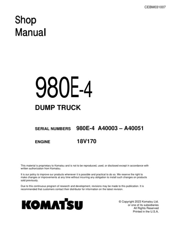 Service manual Komatsu 980E-4 A40003-A40051 | CEBM031007