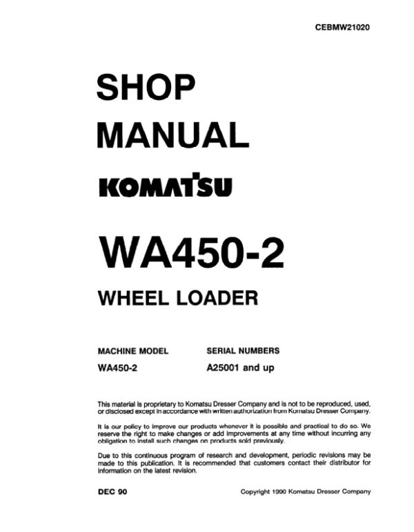 Service manual Komatsu WA450-2 A25001 & Up | CEBMW21020