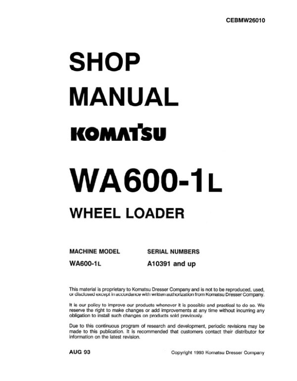 Service manual Komatsu WA600-1L A10391 & Up | CEBDW26010