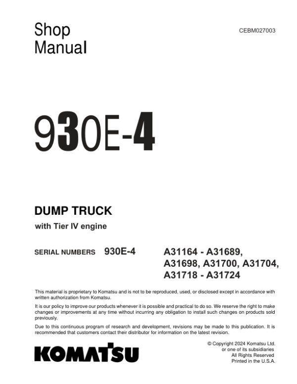 Service manual Komatsu 930E-4 TIER 4 Engine | CEBM027003