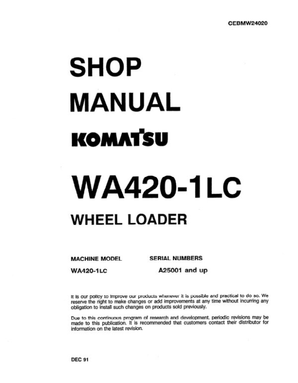 Service manual Komatsu WA420-1LC A25001 & Up | CEBDW24020