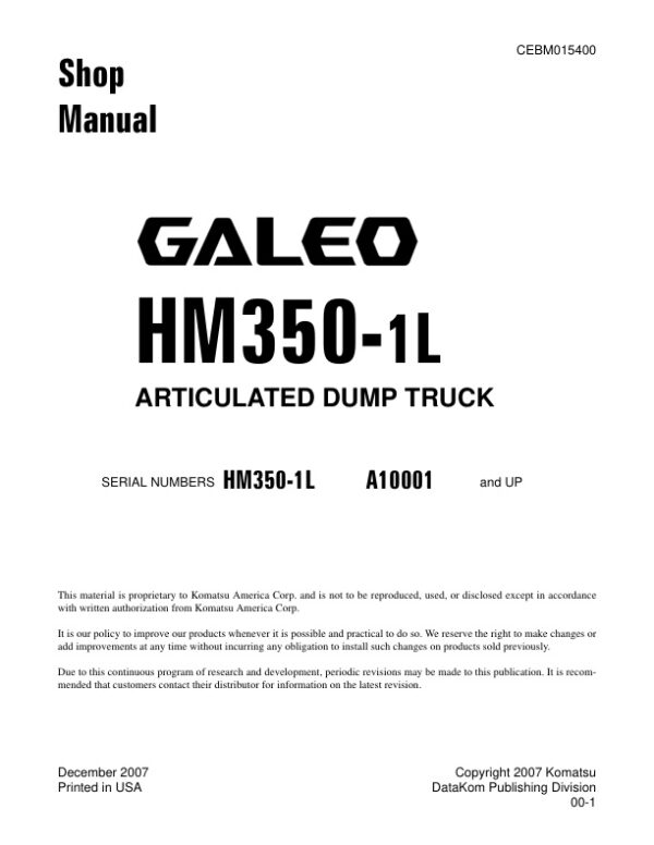 Service manual Komatsu HM350-1L A10001 & Up | CEBM015400