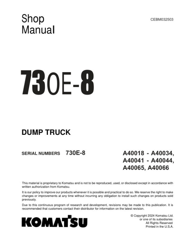 Service manual Komatsu 730E-8 A40018-A40034 A40041-A40044 A40065 A40066 | CEBM032503