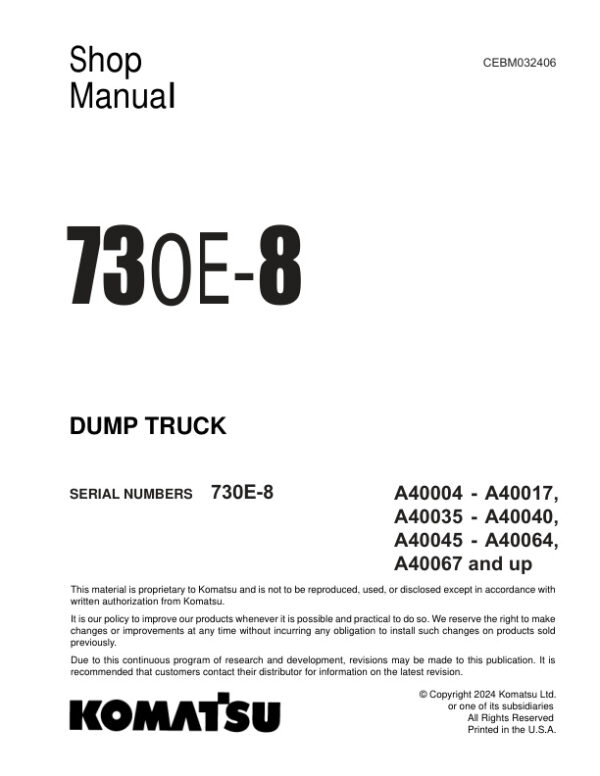 Service manual Komatsu 730E-8 A40004-A40017 A40035-A40040 A40045-A40064 A40067 & Up | CEBM032406