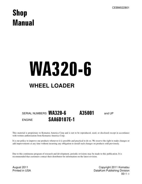 Service manual Komatsu WA320-6 A35001 & Up | CEBM022801