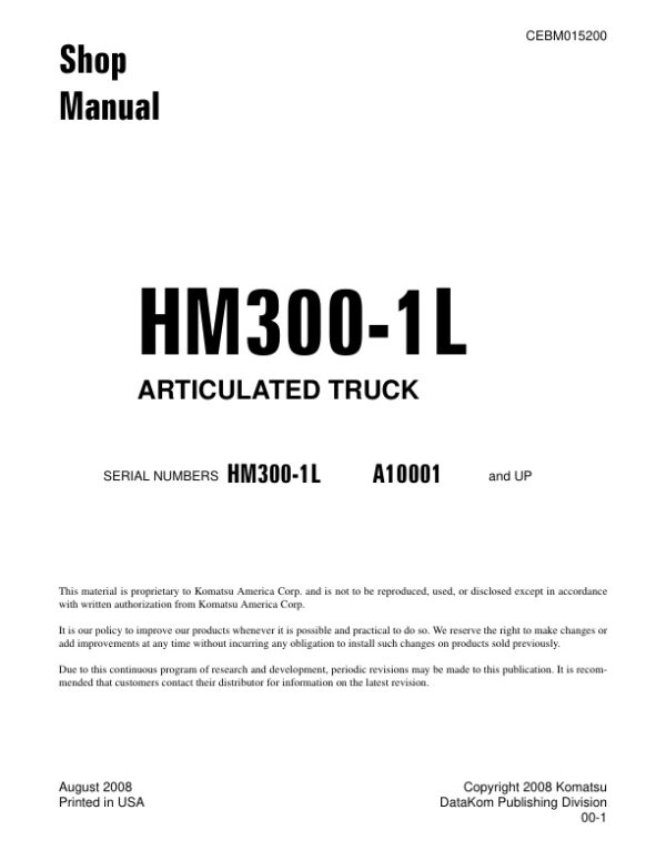 Service manual Komatsu HM300-1L A10001 & Up | CEBM015200