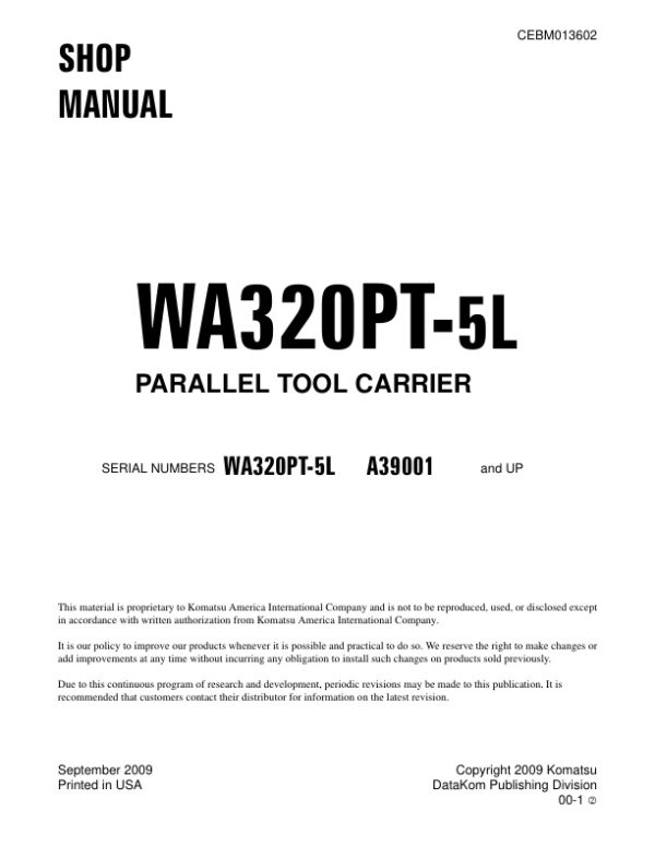 Service manual Komatsu WA320PT-5L A39001 & Up | CEBM013602