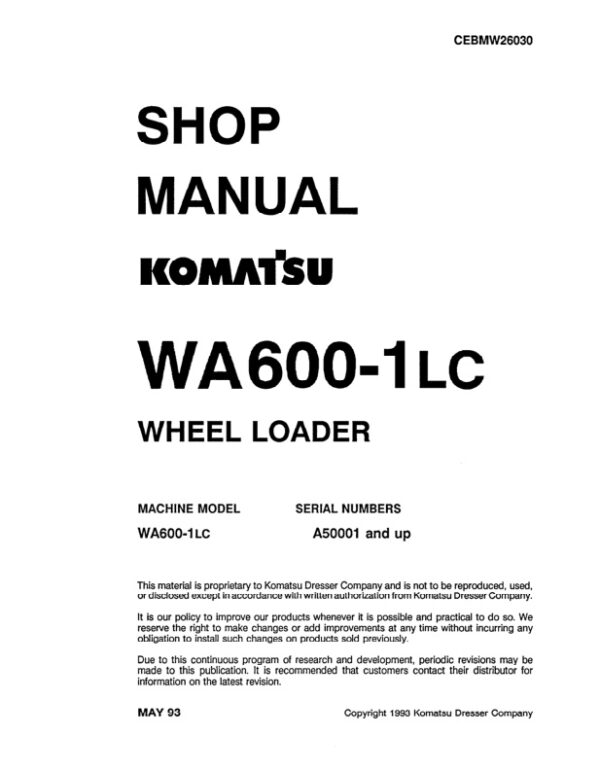 Service manual Komatsu WA600-1LC A50001 & Up | CEBMW26030