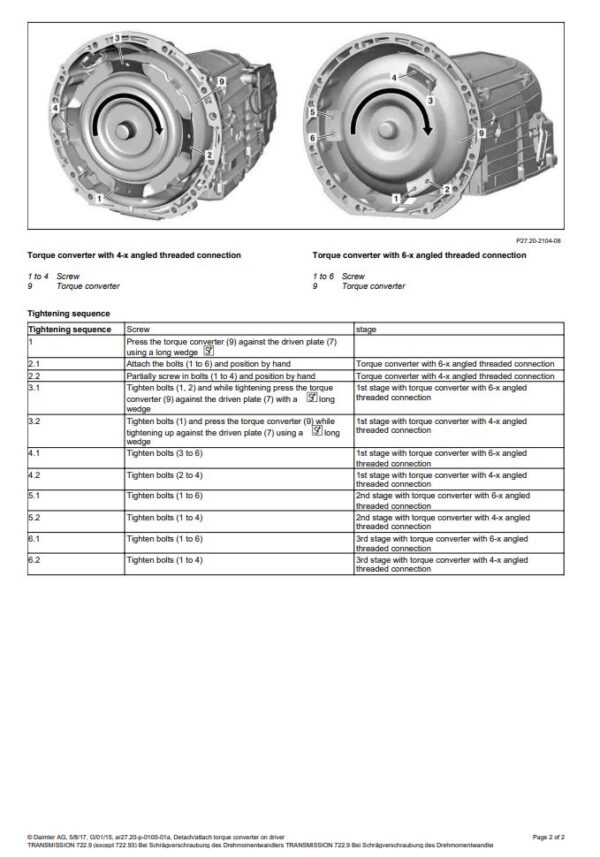 Service manual Mercedes 722.9, 722.6, 724.2 Automatic Transmission | 2015-2018