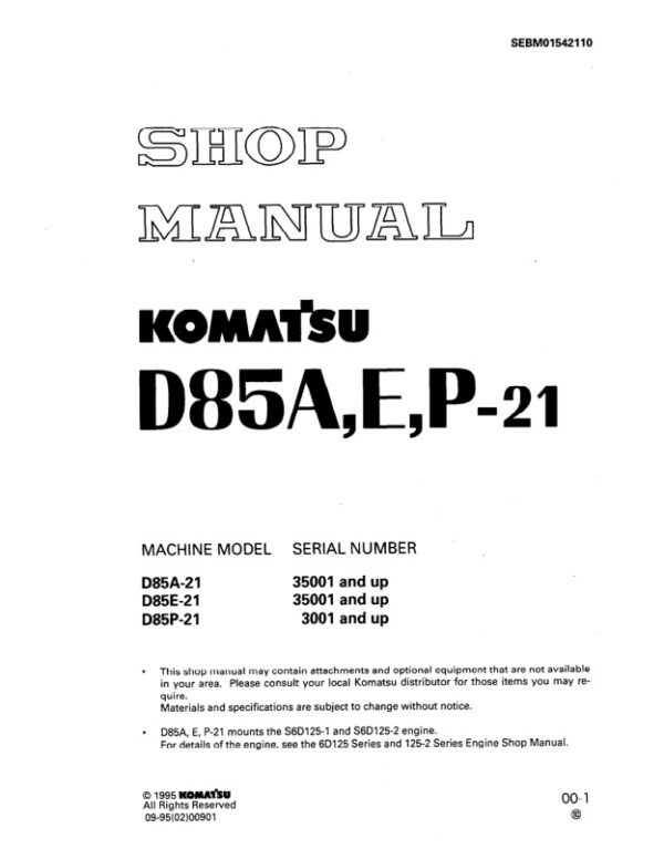 Service manual Komatsu D85A-21, D85E-21, D85P-21 | SEBM01542110