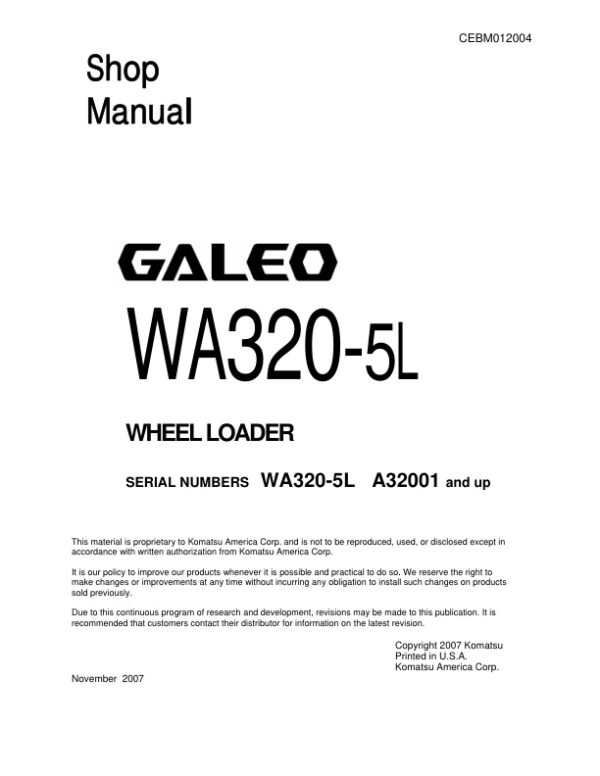 Service manual Komatsu WA320-5L A32001 & Up | CEBM012004