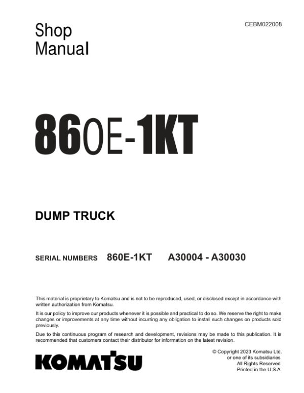 Service manual Komatsu 860E-1KT A30004-A30030 | CEBM022008