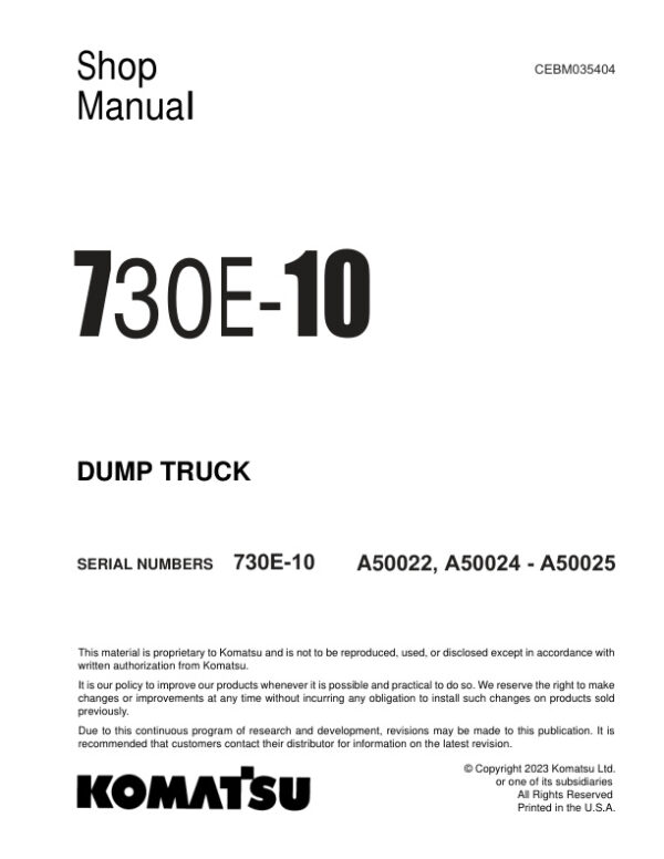 Service manual Komatsu 730E-10 A50022, A50024-A50025 | CEBM035404