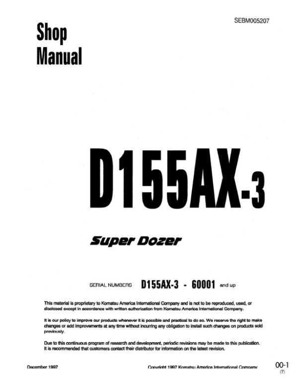 Service manual Komatsu D155AX-3 60001 & Up | SEBM005207