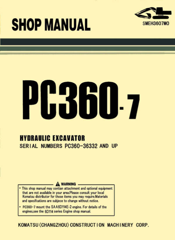 Service manual Komatsu PC360-7 36332 & Up | SMEH3607M0