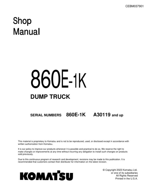 Service manual Komatsu 860E-1K A30119 & Up | CEBM037901