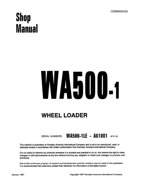 Service manual Komatsu WA500-1LE A61001 & Up | CEBM000500