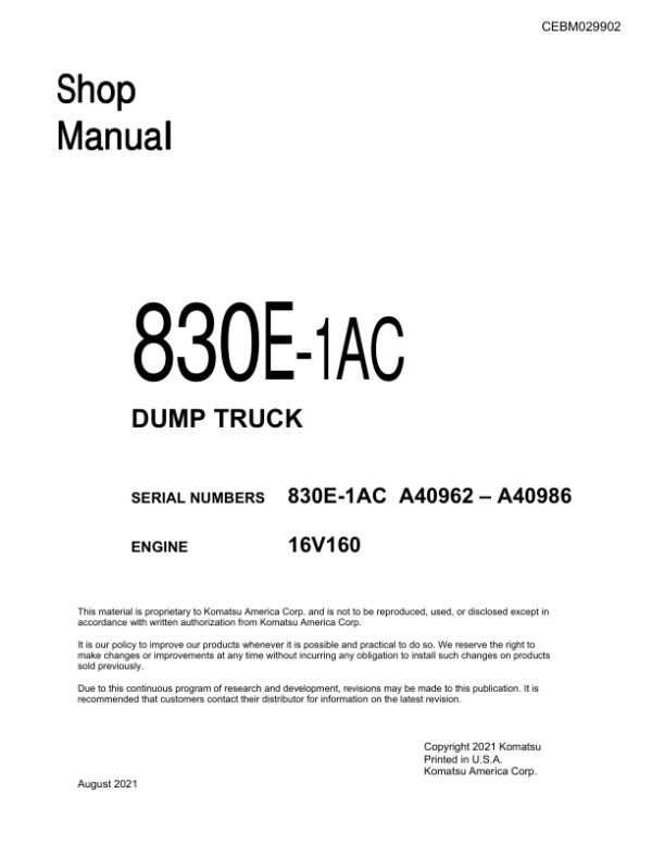 Service manual Komatsu 830E-1AC A40962-A40986 | CEBM029902