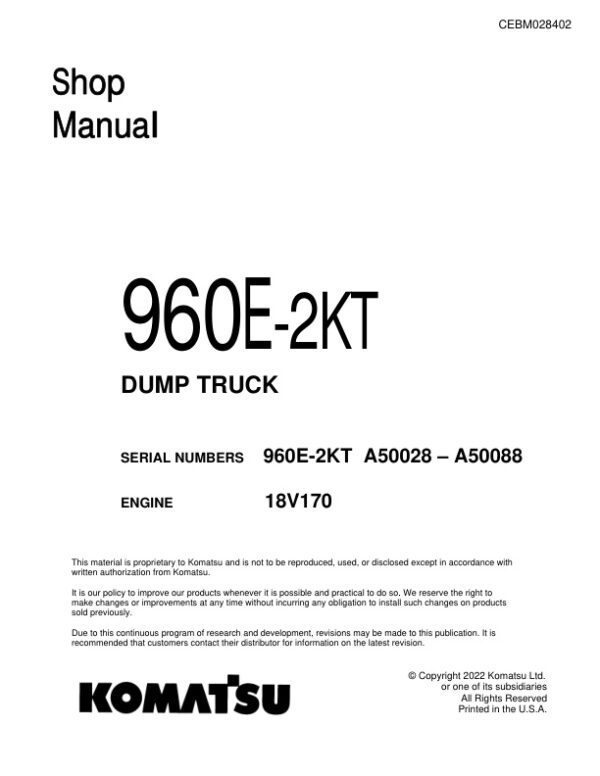 Service manual Komatsu 960E-2KT A50028-A50088 | CEBM028402