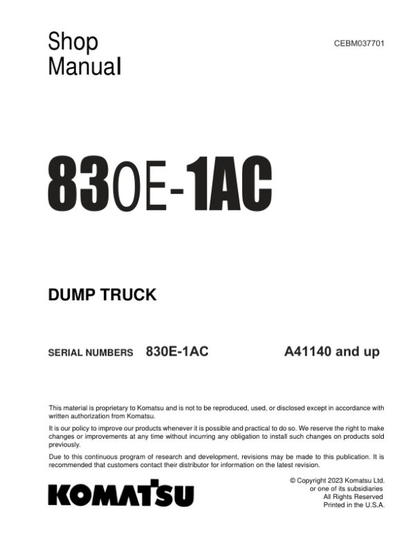 Service manual Komatsu 830E-1AC A41140 & Up | CEBM037701